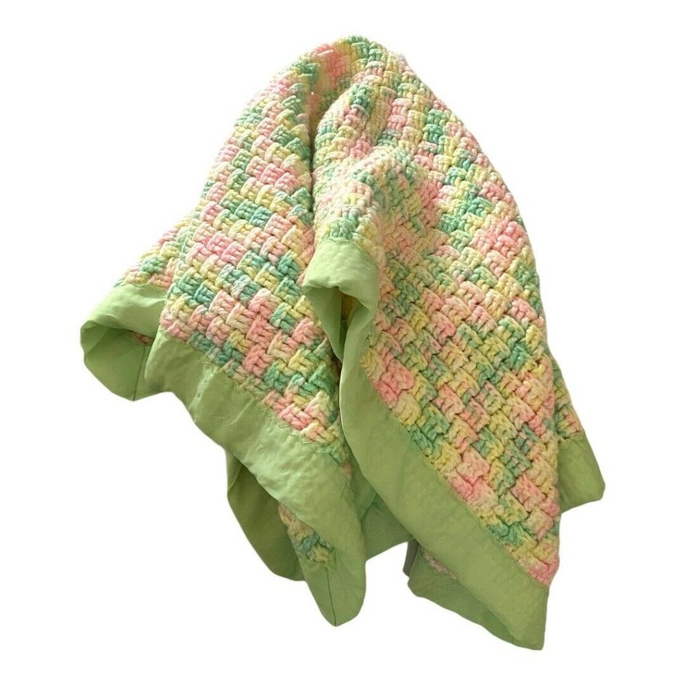 Afghan blanket Vtg Handmade Crochet baby throw